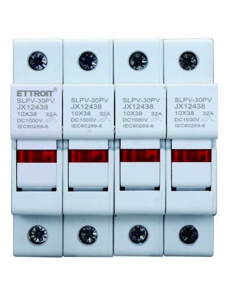 Portafusibles RT18-32, para fusibles ⌀10x38mm, 1000V 32A, 4 módulos, montaje en carril DIN - Ettroit JX12438