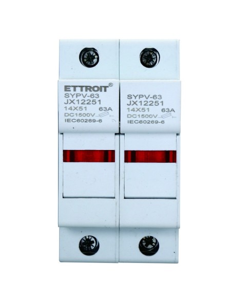 Portafusibles RT18-63, para fusibles ⌀14x51mm, 1000V 63A, 2 módulos, montaje en carril DIN - Ettroit JX12251