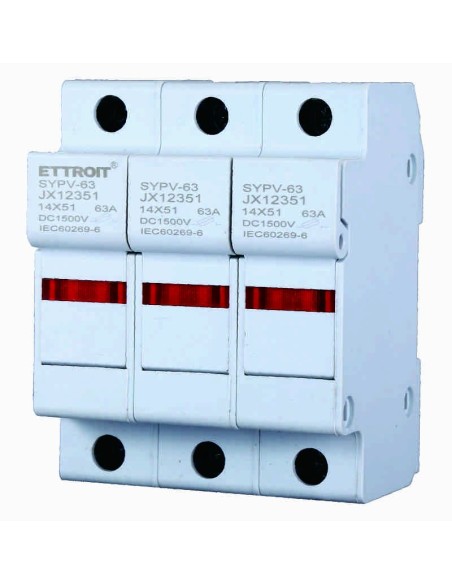 Fuse holder RT18-63, for fuses ⌀14x51mm, 1000V 63A, 3 modules, DIN rail mounting - Ettroit JX12351