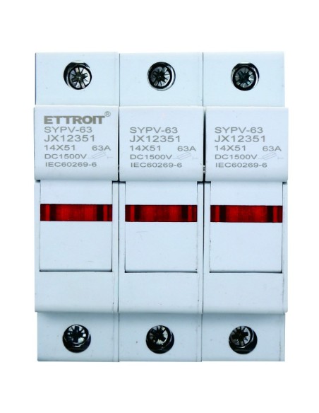 Fuse holder RT18-63, for fuses ⌀14x51mm, 1000V 63A, 3 modules, DIN rail mounting - Ettroit JX12351
