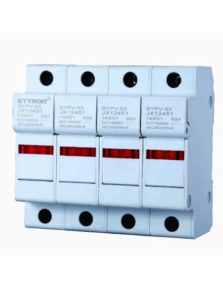 Fuse holder RT18-63, for fuses ⌀14x51mm, 1000V 63A, 4 modules, DIN rail mounting - Ettroit JX12451