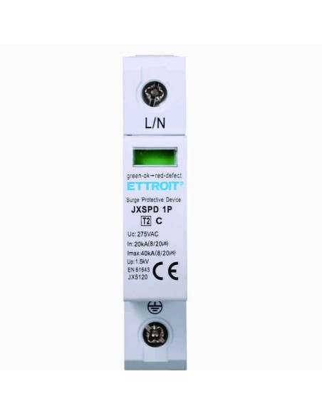 Überspannungsableiter 1P, begrenzendes SPD, 1 Modul, 275Vac, Typ T2, 20KA, 40KA - Ettroit JX5120