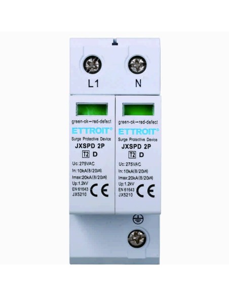 Überspannungsableiter 2P, begrenzendes SPD, 2 Module, 275Vac, Typ T2, 10KA, 20KA - Ettroit JX5210