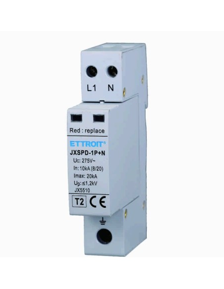 Überspannungsableiter 1P+N, SPD Begrenzung, 1 Modul, 275Vac, Typ T2, 10KA, 20KA - Ettroit JX5510