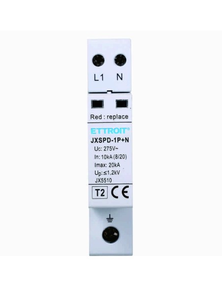 Parafoudre 1P+N, limitation SPD, 1 module, 275Vac, Type T2, 10KA, 20KA - Ettroit JX5510