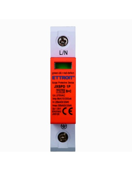 Parafoudre 1P, limitation SPD, 1 module, 275Vac, Type T1+T2, 25KA, 50KA - Ettroit JX5130