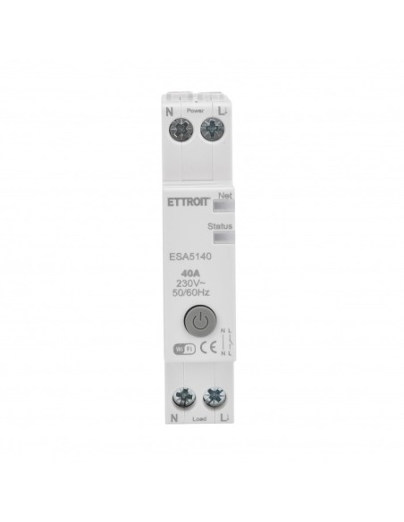 Tuya WiFi Smart Switch, 230Vac, 40A, 1P, functions: programming on/off, monitoring and automated management - Ettroit ESA5140