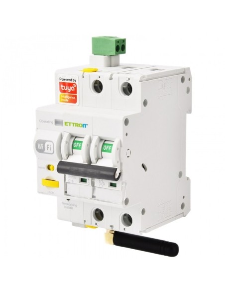 Interruttore magnetotermico Smart WiFi Tuya, 2P, 3 moduli, 230Vac, 16A, 6KA, riarmo automatico - Ettroit ESR3216