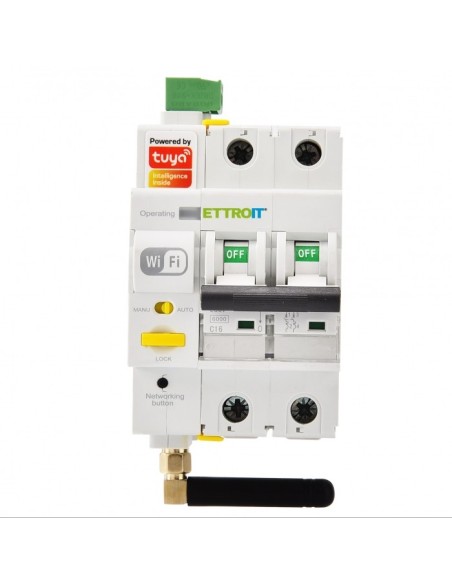 Interruptor automático Tuya Smart WiFi, 2P, 3 módulos, 230Vac, 16A, 6KA, rearme automático - Ettroit ESR3216