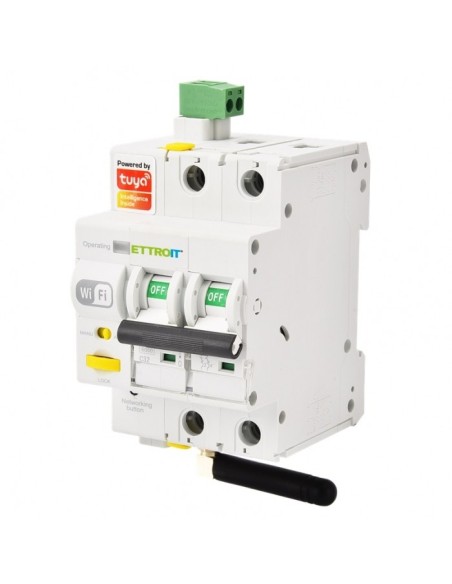 Interruttore magnetotermico Smart WiFi Tuya, 2P, 3 moduli, 230Vac, 32A, 6KA, riarmo automatico - Ettroit ESR3232