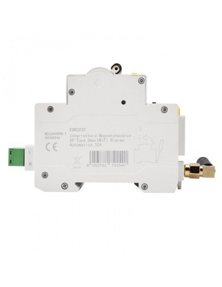 Interruttore magnetotermico Smart WiFi Tuya, 2P, 3 moduli, 230Vac, 32A, 6KA, riarmo automatico - Ettroit ESR3232