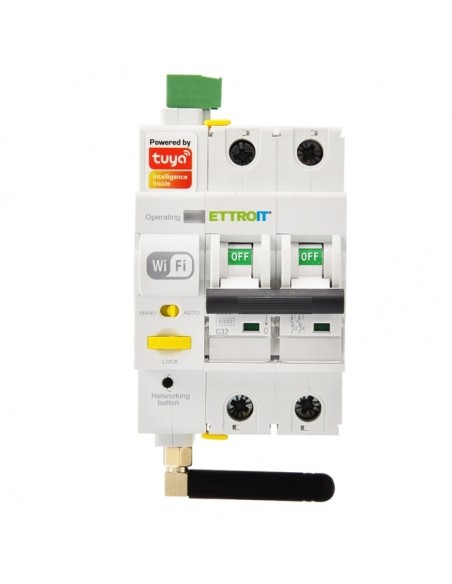 Disjoncteur Tuya Smart WiFi, 2P, 3 modules, 230Vac, 32A, 6KA, réarmement automatique - Ettroit ESR3232