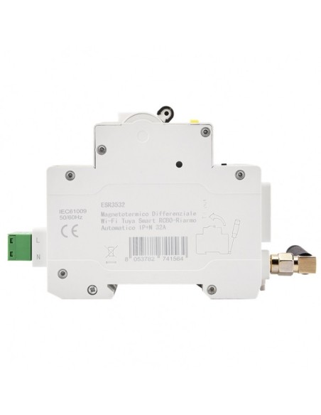 Smart WiFi Differenzialschutzschalter Tuya RCBO, 1P+N, 3 Module, 230Vac, 32A, 30ma, 6KA - Ettroit ESR3532