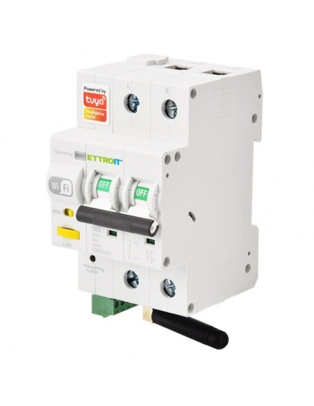 Tuya WiFi residual current circuit breaker, 2P, 230Vac, 63A, 30ma, 6KA, consumption monitoring function - Ettroit ESR3S263