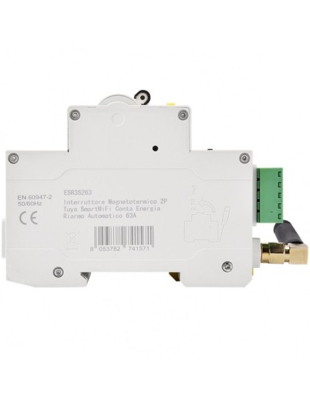 Tuya WiFi residual current circuit breaker, 2P, 230Vac, 63A, 30ma, 6KA, consumption monitoring function - Ettroit ESR3S263