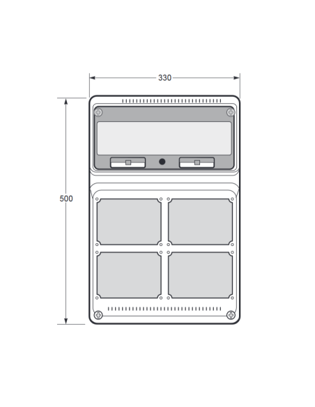 Empty panel, 506x330x150mm, 16 modules, 4 interlocked sockets, compatible with 14 series sockets - Rosi 18.3001