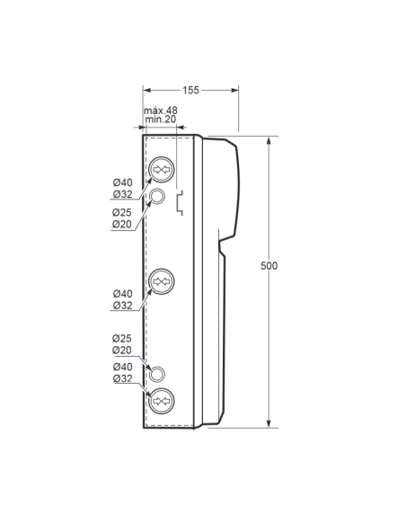 Empty panel, 506x330x150mm, 16 modules, 4 interlocked sockets, compatible with 14 series sockets - Rosi 18.3001