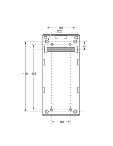 Empty panel, 506x230x150mm, 8 modules, 2 interlocked sockets, compatible with 19 series sockets - Rosi 18.3008