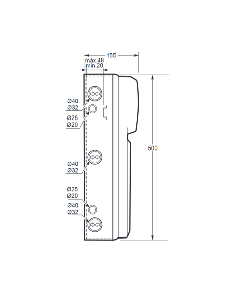 Empty panel, 506x230x150mm, 8 modules, 2 interlocked sockets, compatible with 19 series sockets - Rosi 18.3008