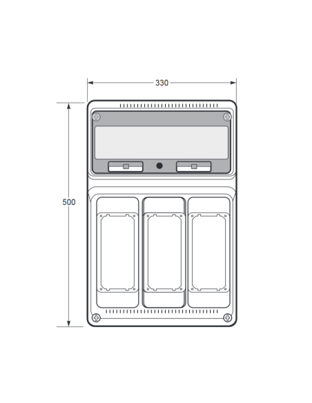 Empty panel, 506x330x150mm, 16 modules, 3 interlocked sockets, compatible with 19 series sockets - Rosi 18.3009
