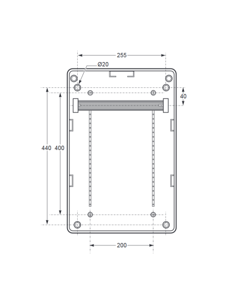 Panel vacío, 506x330x150mm, 16 módulos, 3 bases enclavadas, compatible con bases de la serie 19 - Rosi 18.3009