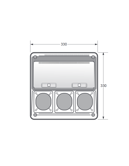 Empty flanged panel, 330x330x150mm, 16 modules, 3 sockets - Rosi RS3975