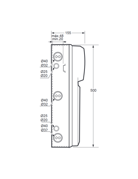 Empty flanged panel, 506x330x150mm, 16 modules, 6 sockets - Rosi 18.3002