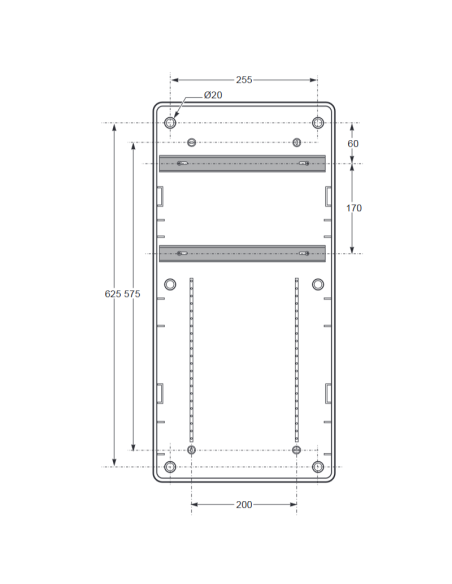 Leere Flanschplatte, 685x330x150mm, 32 Module, 6 Steckdosen - Rosi RS3978