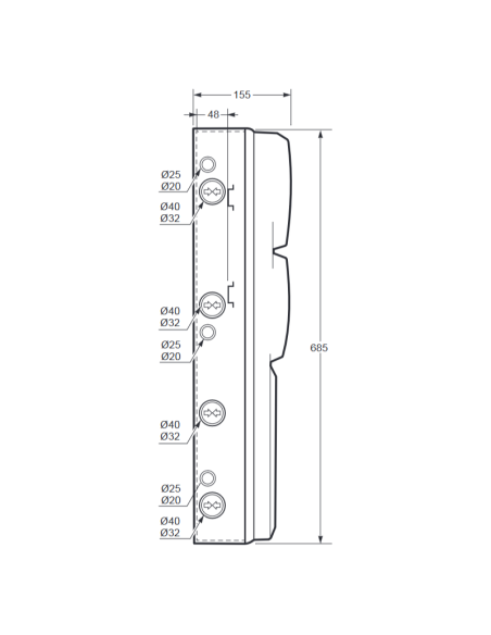 Leere Flanschplatte, 685x330x150mm, 32 Module, 6 Steckdosen - Rosi RS3978