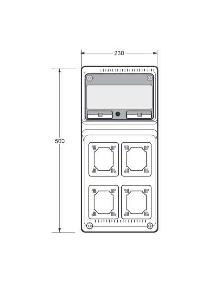 Empty flanged panel, 506x230x150mm, 8 modules, 4 sockets - Rosi 18.3004