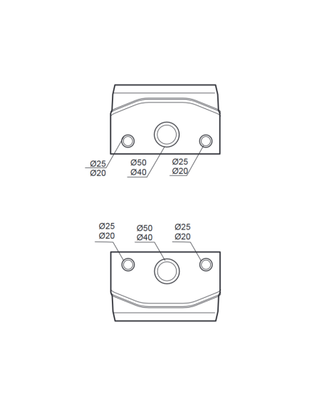 Empty flanged panel, 506x230x150mm, 8 modules, 4 sockets - Rosi 18.3004
