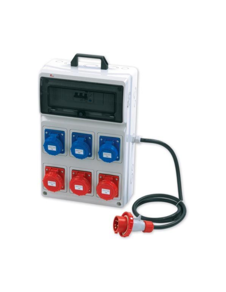 Tragbare Schaltanlage, 3KW/9KW, 3 Steckdosen 2P+E 16A und 3 3P+E 16A, Stecker 3P+N+E 16A, Stativ - Rosi 2275C