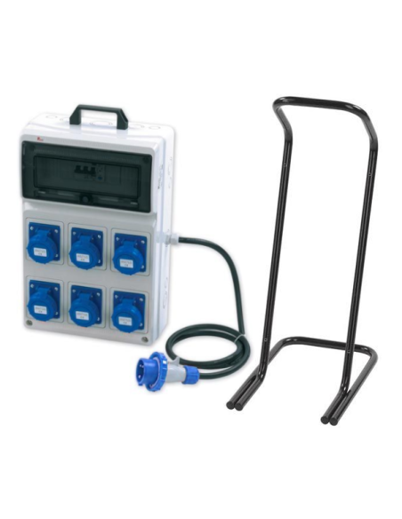 ASC tragbare Schaltanlage, 3KW 230V, 6 Steckdosen 2P+E 16A, Stecker 2P+E 16A, Nottaste und Standfuß - Rosi 2284C