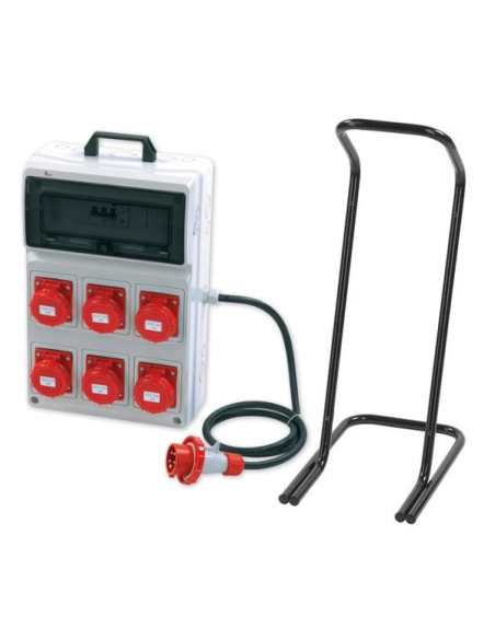 Tableau ASC portable, 9KW 400V, IP65, 6 prises 3P+E 16A, fiche 3P+E 16A, avec disjoncteur différentiel et support - Rosi 2280C