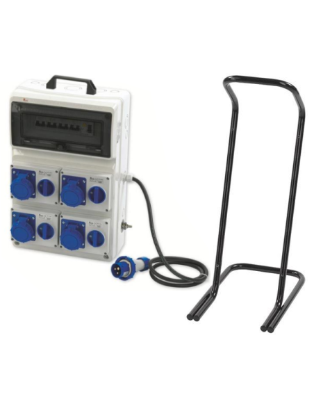 Tableau portable, 6KW 230V, 4 prises verrouillées 2P+E 16A, disjoncteur, différentiel, bouton d'urgence, support - Rosi 2207C