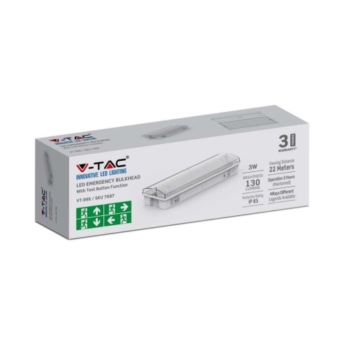 LED emergency lamp, 3W 130lm, wall...