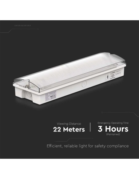 Lampe de secours à LED, 3W 120lm, montage mural, autonomie 3 heures, compatible avec la télécommande RF - V-TAC VT-997 7688