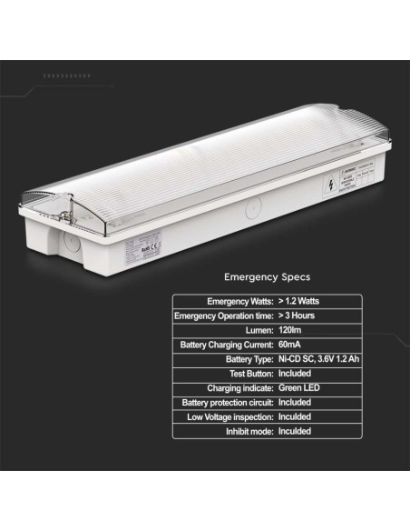 LED-noodverlichting, 3W 120lm, wandmontage, 3 uur bedrijfstijd, compatibel met RF-afstandsbediening - V-TAC VT-997 7688