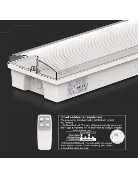 LED-noodverlichting, 3W 120lm, wandmontage, 3 uur bedrijfstijd, compatibel met RF-afstandsbediening - V-TAC VT-997 7688
