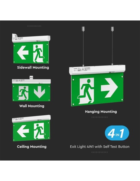 LED noodverlichting, 2.5W 100lm, 4-in-1 montage, zelftestknop, compatibel met RF afstandsbediening - V-TAC VT-995 7675