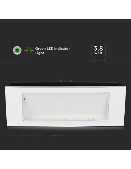 LED emergency lamp, 3.8W 110lm, wall/recessed mount, operating time 5 hours, SA/SE mode - V-TAC VT-511S 899