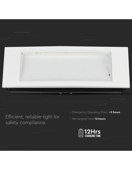 Lámpara LED de emergencia, 3,8W 110lm, montaje en pared/empotrado, tiempo de funcionamiento 5 horas - V-TAC VT-511S 899