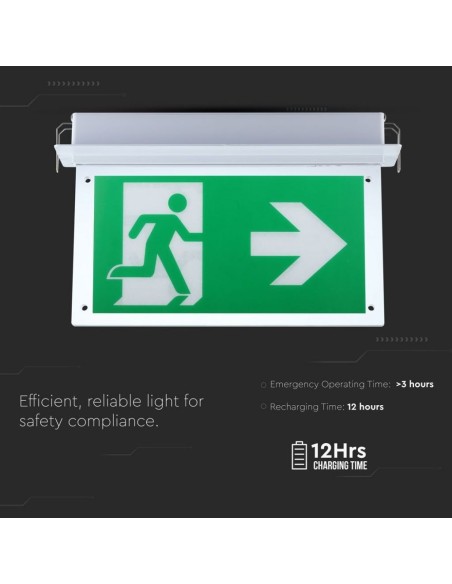 LED-Notleuchte, 2W 140lm, bündig montiert, 3 Stunden Betriebsdauer, SA/SE-Modus - V-TAC VT-522-S 835