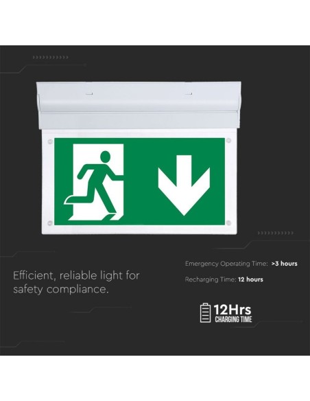 LED emergency lamp, 2W 140lm, wall mount, tiltable base, operating time 3 hours, SA/SE mode - V-TAC VT-519-S 836