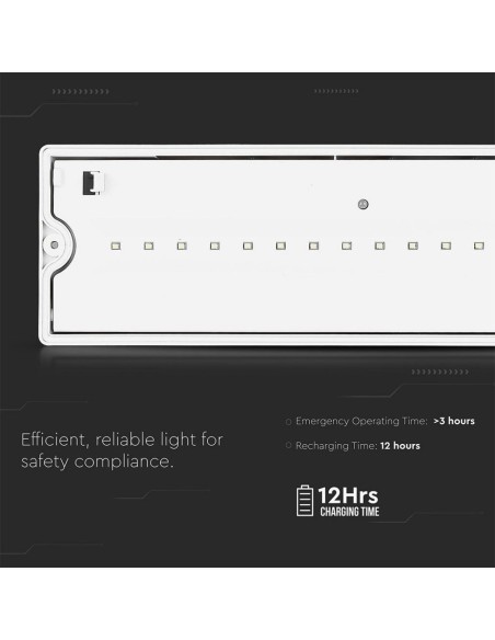Lámpara de emergencia Led, 3W 140lm, montaje en pared, tiempo de funcionamiento 3 horas - V-TAC VT-543 83111