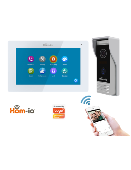 4-draads WiFi videodeurintercom, IP65 buitenunit, 7'' touchscreen, fotofunctie en video-opname - HOM-IO Hom-Wirebell