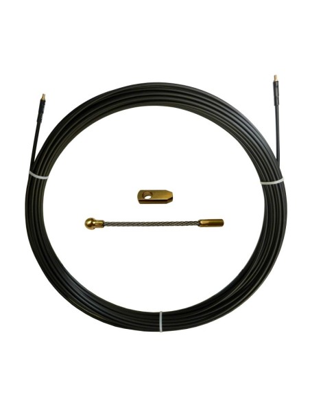 Sonda tiracavi in nylon e acciaio, Ø6mm, 50 metri, con perni filettati M12 intercambiabili, nera - Stak SAN6-050