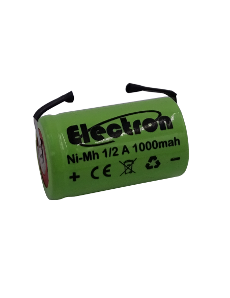 Batteria ricaricabile Ni-Mh 1/2A 1,2V 1000mAh con linguette a saldare