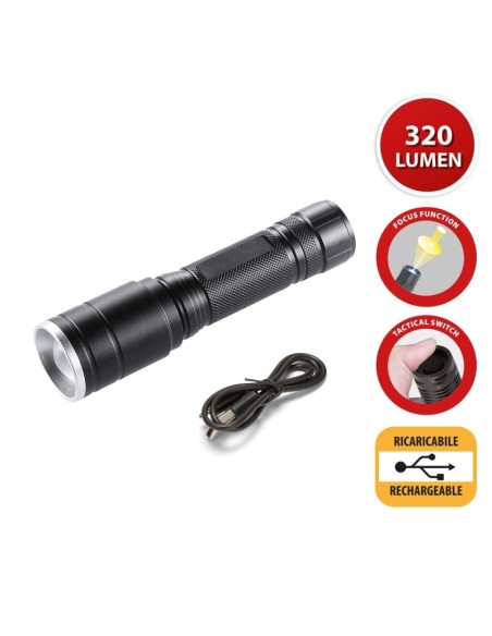 Torcia led Hunter, 5W, 320 lumen, interruttore tattico, focus regolabile, powerbank, ricarica USB  - Velamp IR533