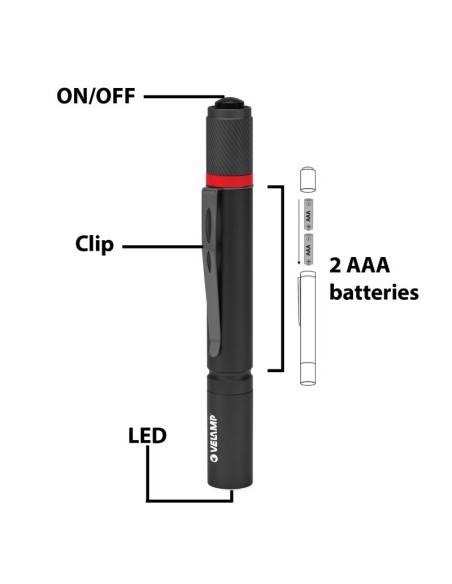 Torcia a penna Highlander, 1W, 100 lumen, interruttore tattico in gomma, con clip per tasca  - Velamp PENLED06